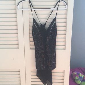 Strappy sequined black tank top